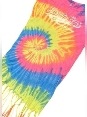 Florida Keys Vintage Sleeveless Fringe Tie-Dye Beach Dress Cover Up LG
